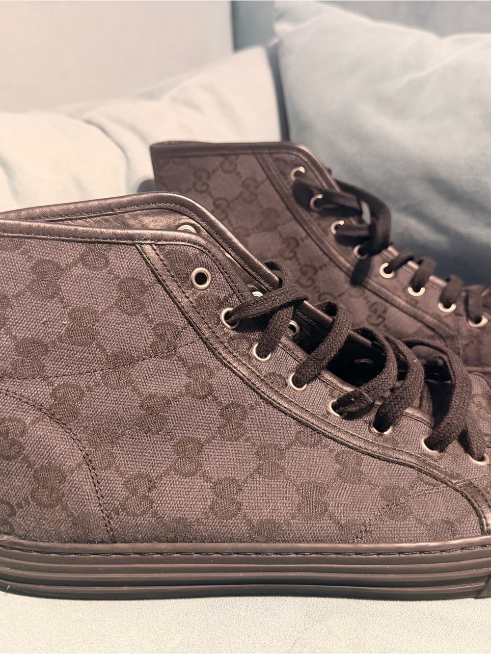 Gucci Men's High-Top GG Canvas Sneakers in Dark Brown/Black